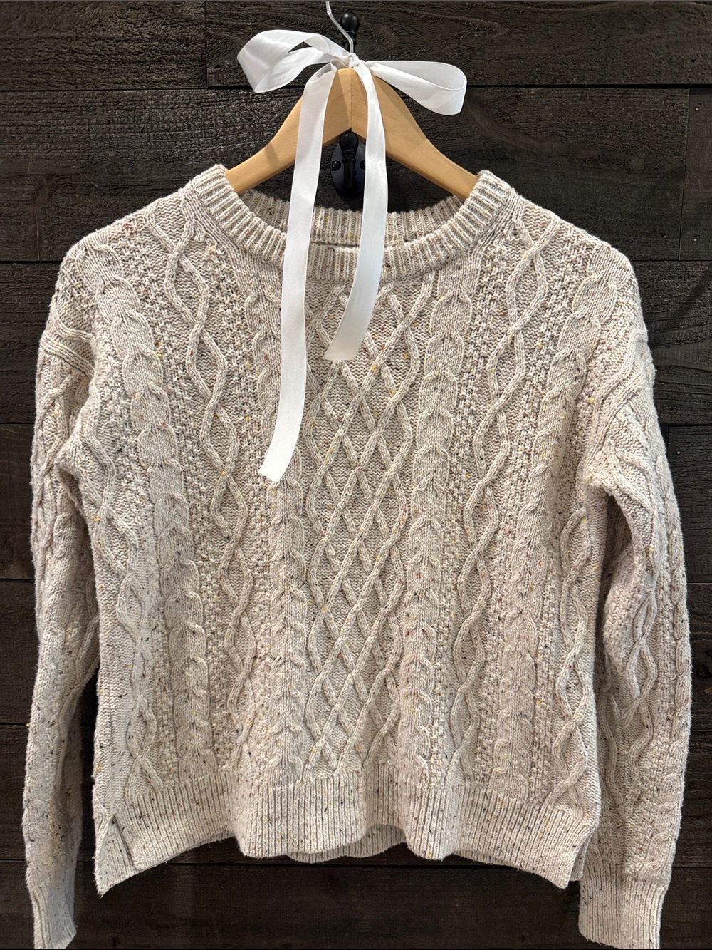 J Crew Cozy Cable Knit Crewneck Sweater - Heather Cream size Medium